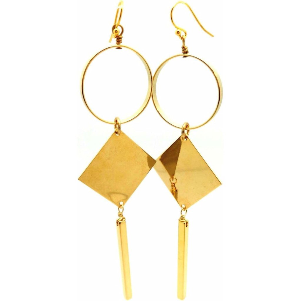 A.V.Max Nyc Gold Plated Mod Square Circle Rectangle 3 Layer Row Earrings Nwot